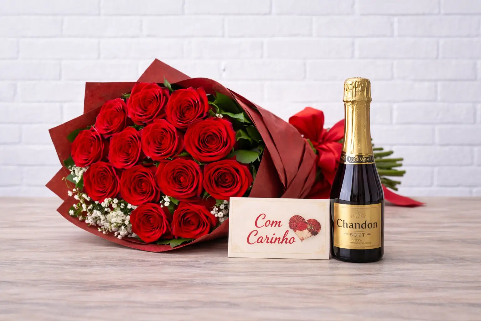 Buquê Romântico com Mini Espumante