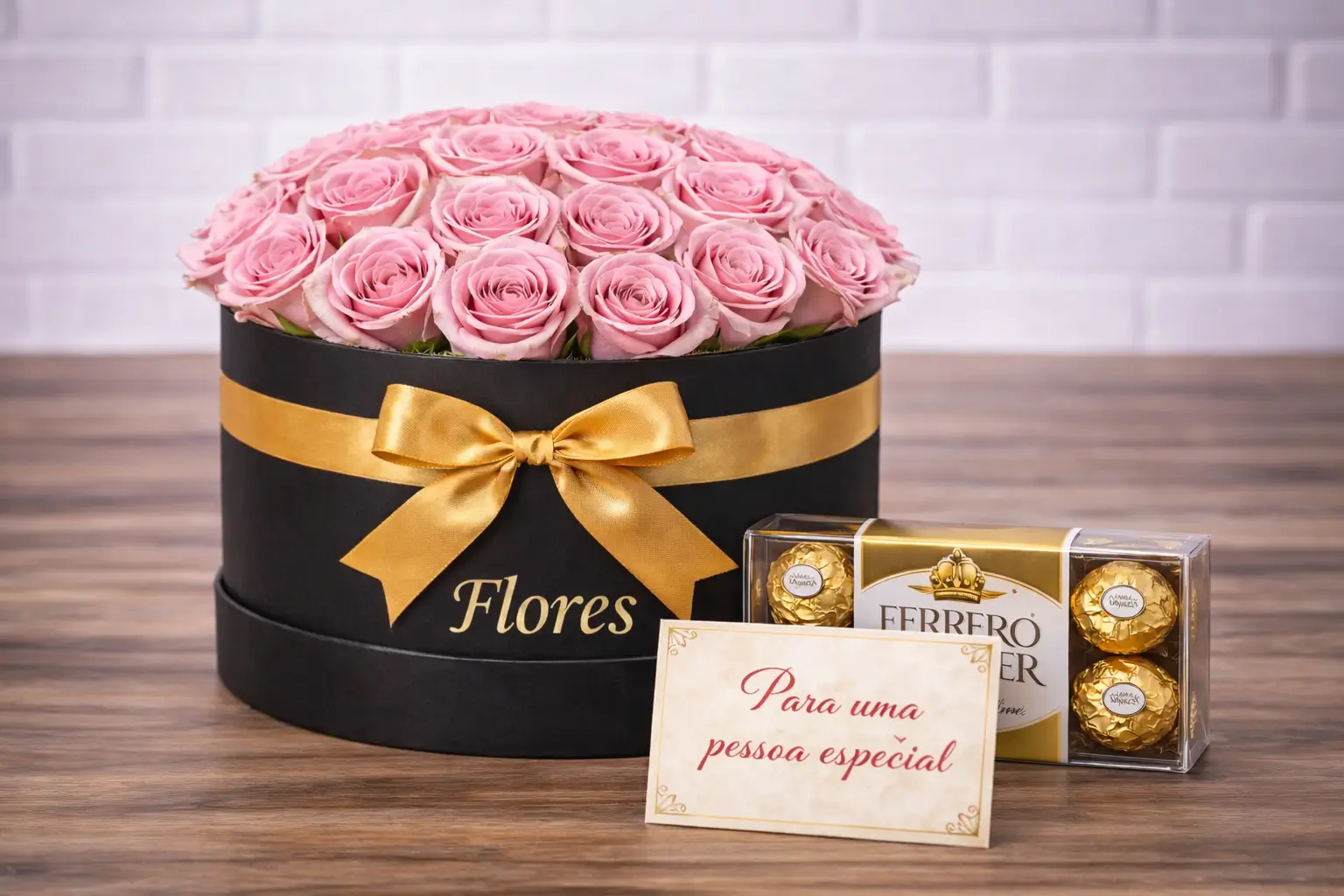 Caixa Romântica de Rosas Rosa + Ferrero Rocher